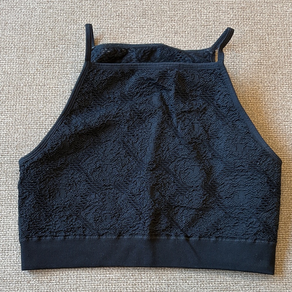 Aerie Black Textured high neck bralette Top